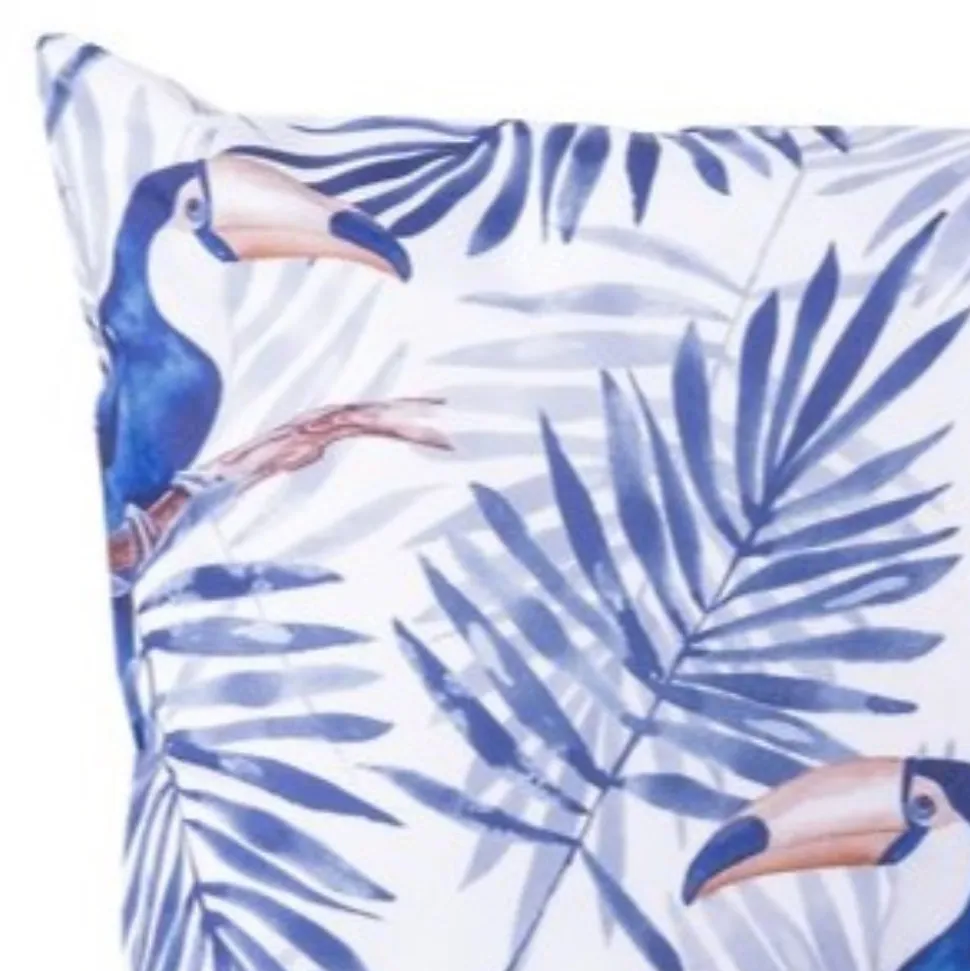 Coussin d'extérieur carré imperméable imprimé toucan tropical bleu L.45 x l.45cm Deco&co