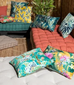 Coussin d'extérieur carré imperméable imprimé jungle jaune et vert L.45 x l.45cm Deco&co