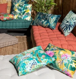Coussin d'extérieur carré imperméable Palma feuillage tropical vert L.45 x l.45cm Deco&co