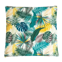 Coussin d'extérieur carré imperméable Palma feuillage tropical vert L.45 x l.45cm Deco&co