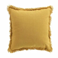 Coussin déhoussable à franges (45x45 cm - Jaune)