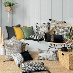 Coussin déhoussable à franges (45x45 cm - Jaune)
