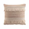 Coussin Déhoussable à Franges 45 x 45 cm - Coton,Polyester - Fantaisie "CIRRUS" - 45x45cm - Taupe