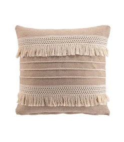Coussin Déhoussable à Franges 45 x 45 cm - Coton,Polyester - Fantaisie "CIRRUS" - 45x45cm - Taupe