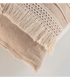 Coussin Déhoussable à Franges 45 x 45 cm - Coton,Polyester - Fantaisie "CIRRUS" - 45x45cm - Taupe