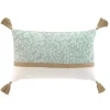 Coussin déhoussable à pompons motifs feuillages vert sauge - 30x50cm - Vert sauge