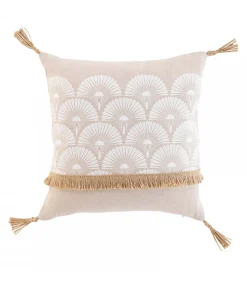 Coussin déhoussable à pompons "Bahina" - 40x40cm - Naturel
