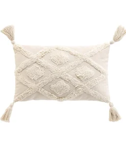 Coussin déhoussable à pompons 30x50cm tufte Inca - 30x50cm - Ecru