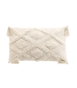 Coussin déhoussable à pompons 30x50cm tufte Inca - 30x50cm - Ecru