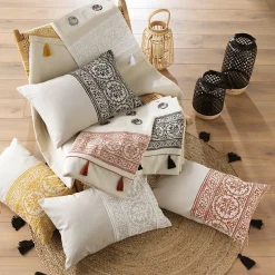 Coussin déhoussable en polycoton imprimé (40x60 cm - Blanc)