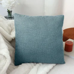 Coussin déhoussable en velours chenillé (40x40 cm - Bleu Canard)