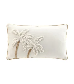 Coussin déhoussable tufté motif palmier - 30x50cm - Ecru