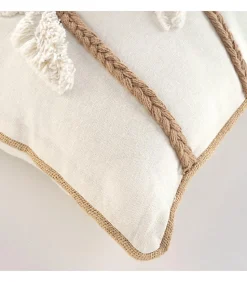 Coussin déhoussable tufté motif palmier - 30x50cm - Ecru