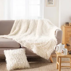 Coussin doux en imitation fourrure avec housse amovible (45x45 cm - Naturel)