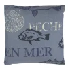 Coussin en coton motifs pêches et poissons bleu 38x38