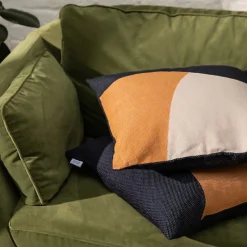 Coussin en coton recyclé bleu navy, blanc et tangerine 50 x 50 cm