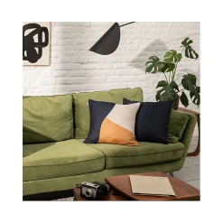 Coussin en coton recyclé bleu navy, blanc et tangerine 50 x 50 cm