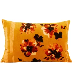 Coussin floral en velours (40x60 cm - Jaune)