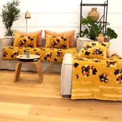 Coussin floral en velours (40x60 cm - Jaune)