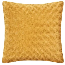 Coussin fourrure bouclé jaune ocre - 45x45 cm - Atmosphera
