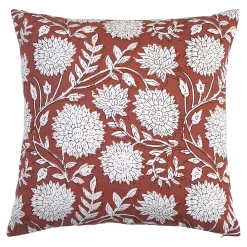 Coussin imprimé fleuris Treast GoodHome L.45 x l.45 cm terracotta