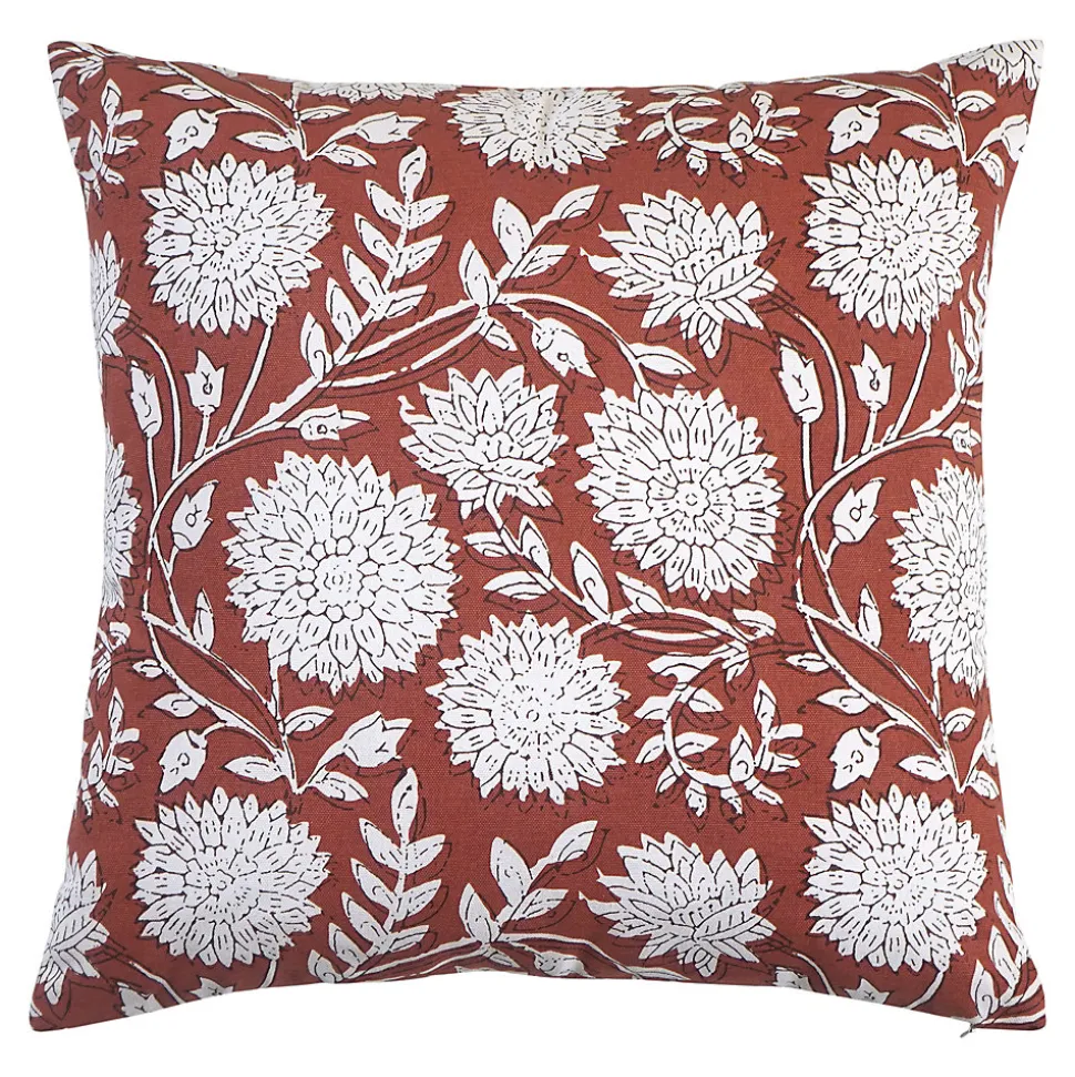 Coussin imprimé fleuris Treast GoodHome L.45 x l.45 cm terracotta