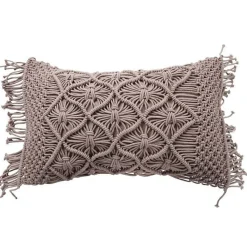 Coussin macramé en coton tressé violet clair 30x50