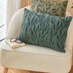 Coussin motif jacquard Lehto coton vert clair 50x50cm - Atmosphera