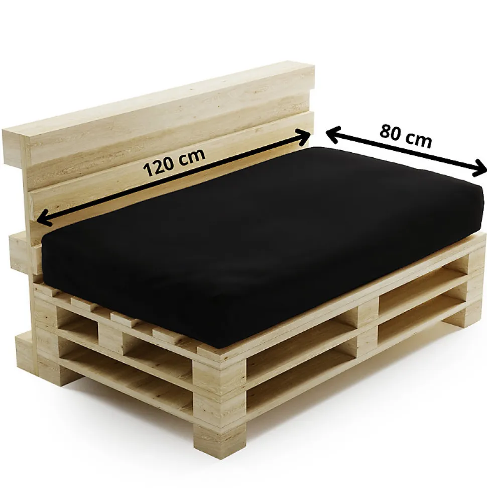Coussin Palette Déhoussable Imperméable Assise BANANAIR 120 x 80 cm Noir