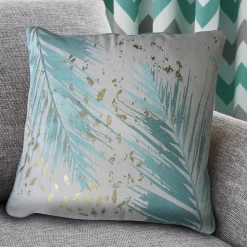 Coussin palme Reduna vert, blanc et doré l.45 x L.45 cm
