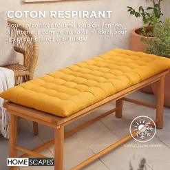 Coussin pour banc de jardin 2 places, jaune moutarde - HOMESCAPES