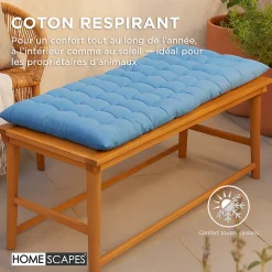 Coussin pour banc de jardin 2 places, bleu foncé - HOMESCAPES