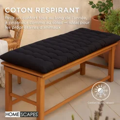 Coussin pour banc de jardin 3 places, noir - HOMESCAPES