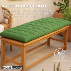 Coussin pour banc de jardin 3 places, vert foncé - HOMESCAPES