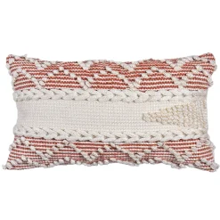 Coussin rectangle Deko & Co macramé beige et terracotta L.50 x l.30 cm