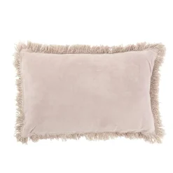 Coussin rectangulaire à franges en coton rose 60x40cm