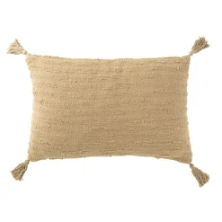 Coussin rectangulaire avec floches en coton beige 60x40x12 cm