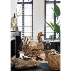 Coussin rond en raphia naturel D62cm - Coussin d'extérieur