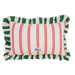 Coussin Taxi Brousse brodé - Mucho Gusto - rayé rouge avec volants verts