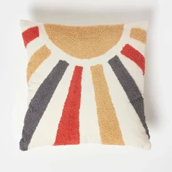 Coussin tufté multicolore rayons de soleil, 45 x 45 cm - HOMESCAPES