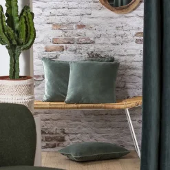 Coussin velours contour perlé KAKI 40x40
