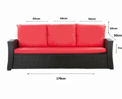 Coussins de canapé meubles de jardin en résine tressée Rouge Coussins balançoire 170x50x50cm Coussin de banc de jardin 3 places