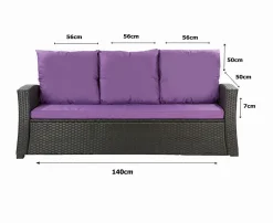 Coussins de canapé meubles de jardin en résine tressée Violet, Coussins balançoire d'extérieur 140x50x50 Coussin de banc de jardin
