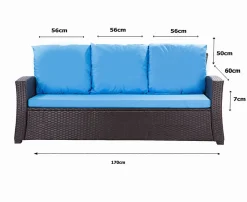 Coussins de canapé meubles de jardin en résine tressée Bleu Coussins balançoire 170x50x50cm Coussin de banc de jardin 3 places