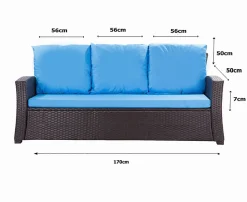 Coussins de canapé meubles de jardin en résine tressée Bleu Coussins balançoire 170x50x50cm Coussin de banc de jardin 3 places