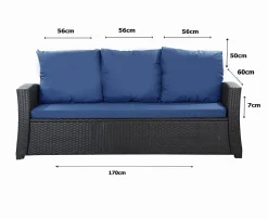 Coussins de canapé meubles de jardin en résine tressée Bleu Coussins balançoire 170x50x50cm Coussin de banc de jardin 3 places