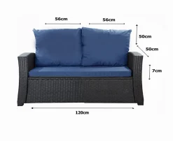 Coussins de canapé meubles de jardin en résine tressée 120x50x50cm Bleu, Coussins balançoire Coussin pour banquette 2 places
