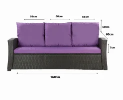 Coussins de canapé meubles de jardin en résine tressée Violet Coussins balançoire 160x60x50cm Coussin de banc de jardin 3 places