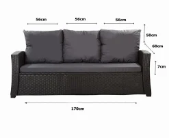 Coussins de canapé meubles de jardin en résine tressée Noir Coussins balançoire 170x50x50 Coussin de banc de jardin 3 places