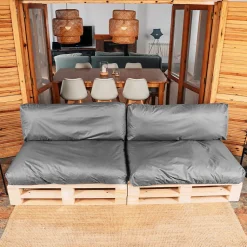 Coussins Palette Déhoussable Imperméable LOT x2 BANANAIR 120x80cm/120x40cm Gris foncé